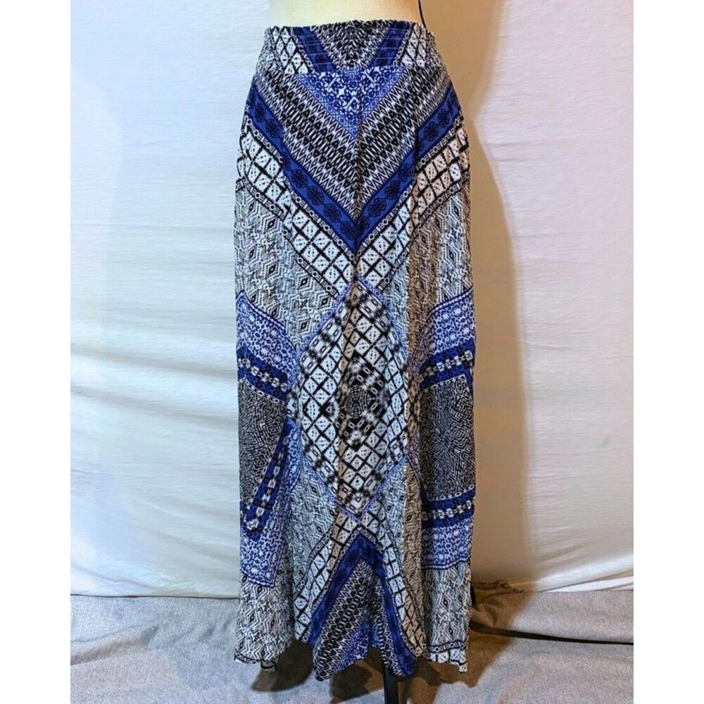INC International Concepts Blue Print Maxi Skirt Size XS Rayon Long Boho